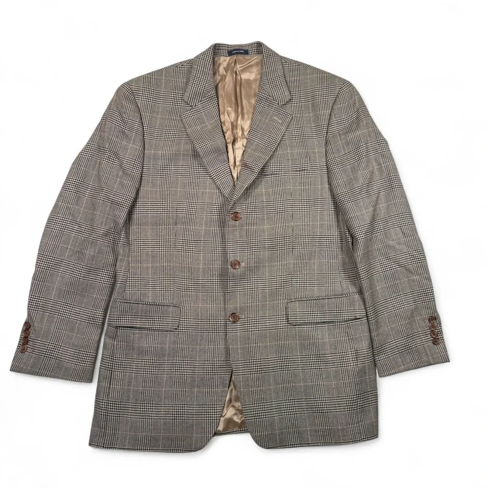 Ralph Lauren Dillards Mens Brown Plaid 100% Wool Blazer 41 Long 41L Sport Jacket